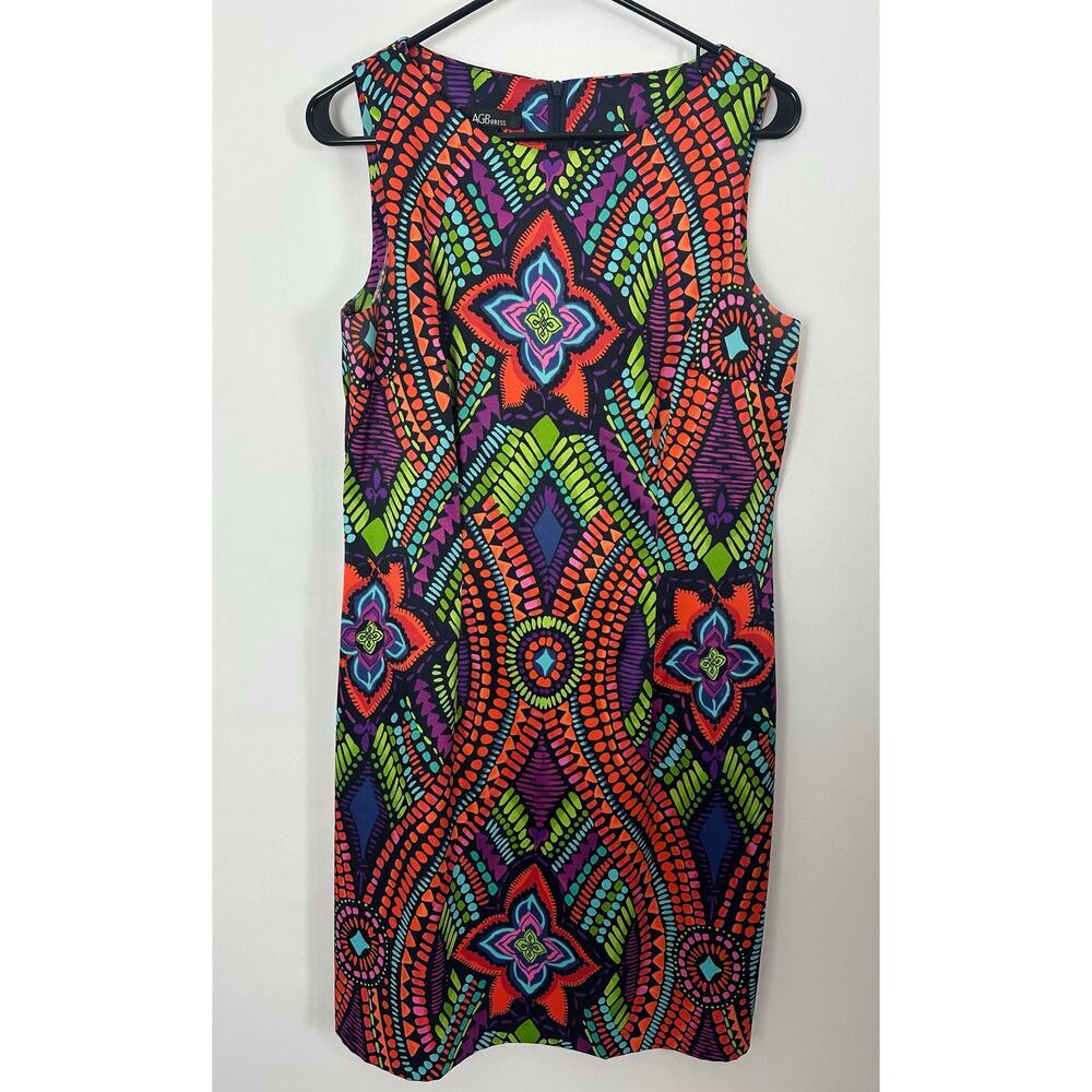 Y2K Vibrant Mosaic Sleeveless Sheath Dress Maximalist Mod 60s Psychedelic 12 L - Picture 2 of 11